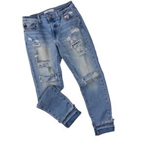 Kancan Frayed Hem Jeans Cuffed Distressed Skinny Denim Mid Rise Womens Sz 5/26